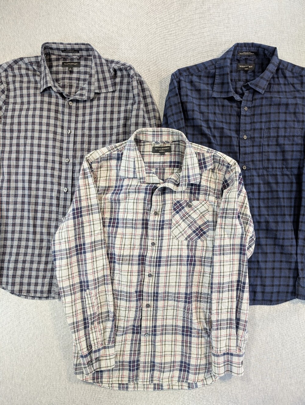 Banana Republic Lot Of 3 Plaid Button Shirts Men's Large Blue Grey Red Cotton